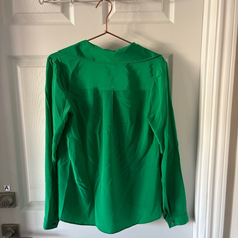 Incln Studio Green Silk Blouse Xs Long Sleeve Minimalist Houston Designer Top View 2